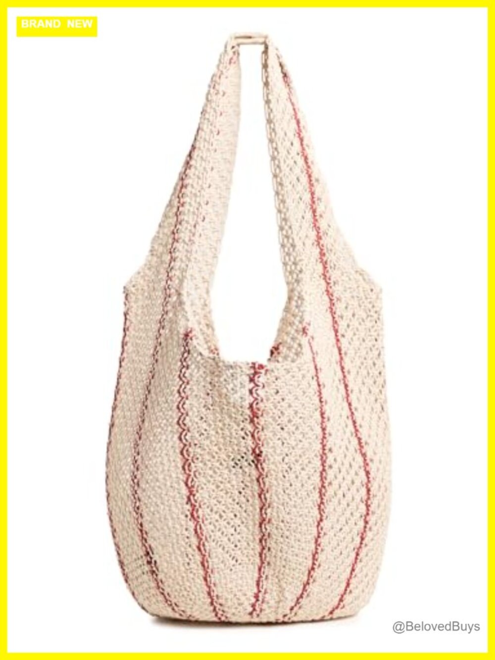 Crochet Shoulder Bag with Stripe Pattern Open Top Hobo Bag
